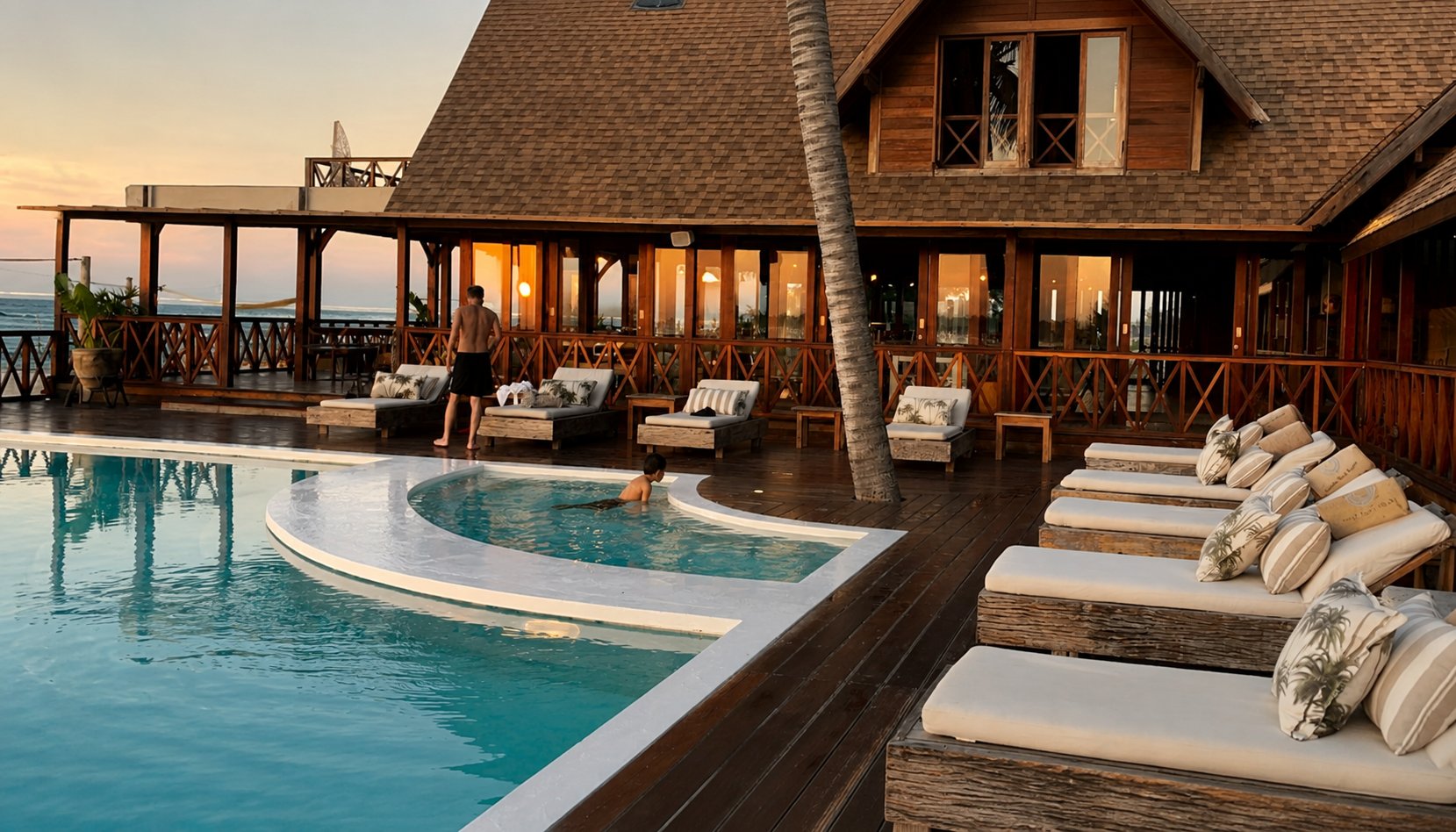 Boutique resort at sunset